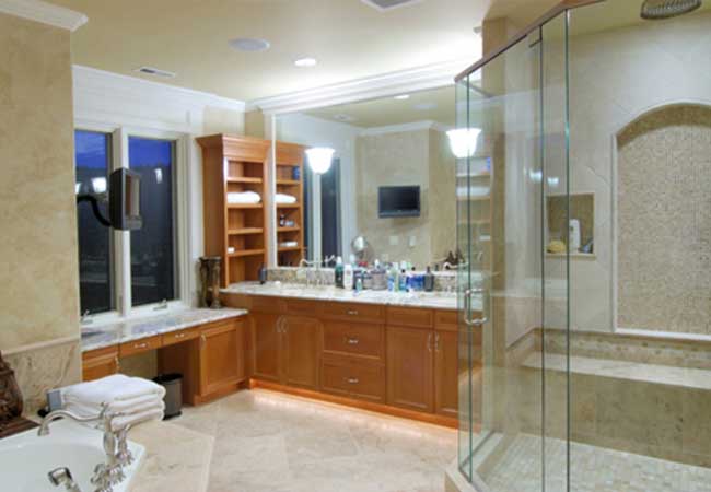 Luxury features including large showers and enhanced lighting and storage built by Prominent Builders NJ